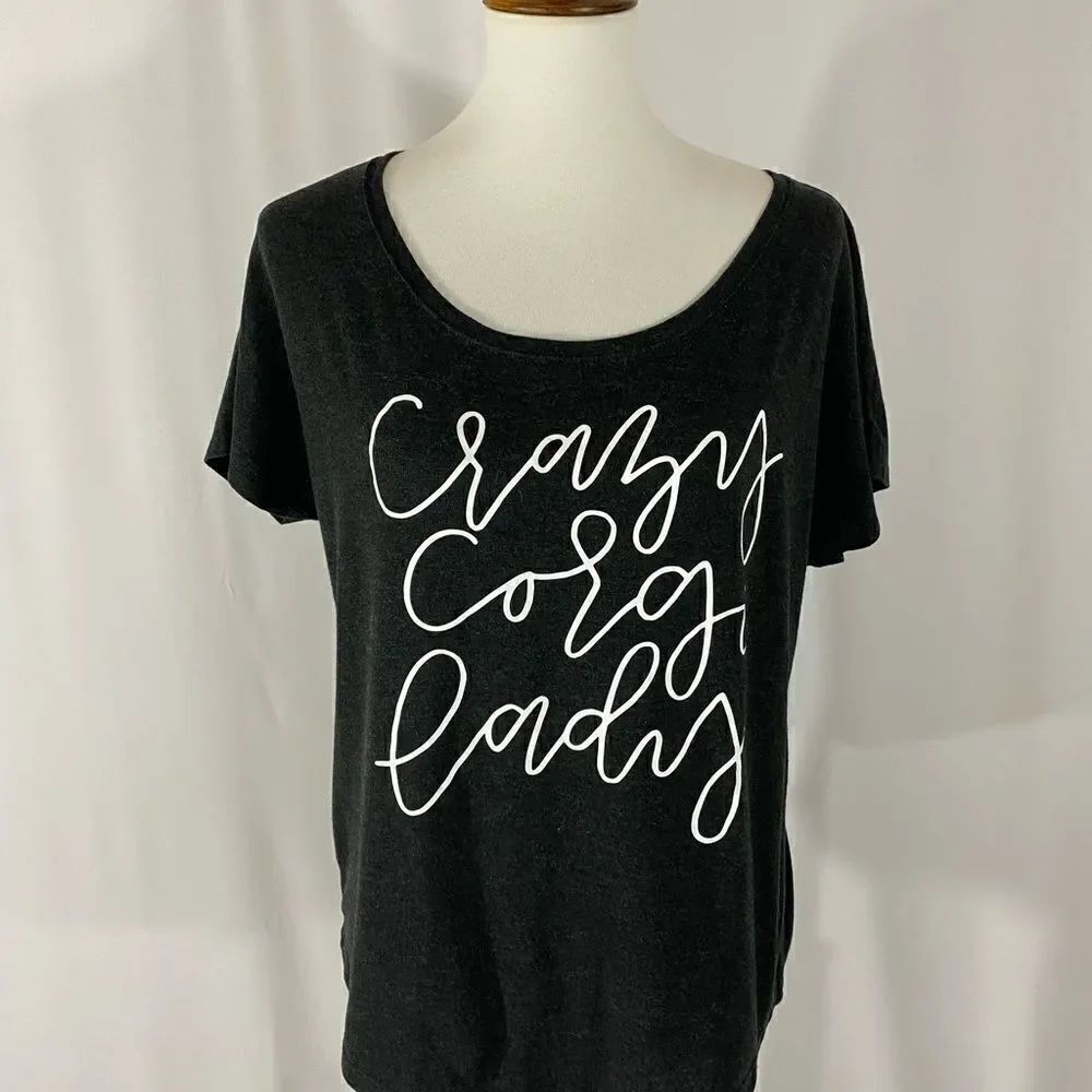 Crazy Corgi Lady Black Oversized T Shirt